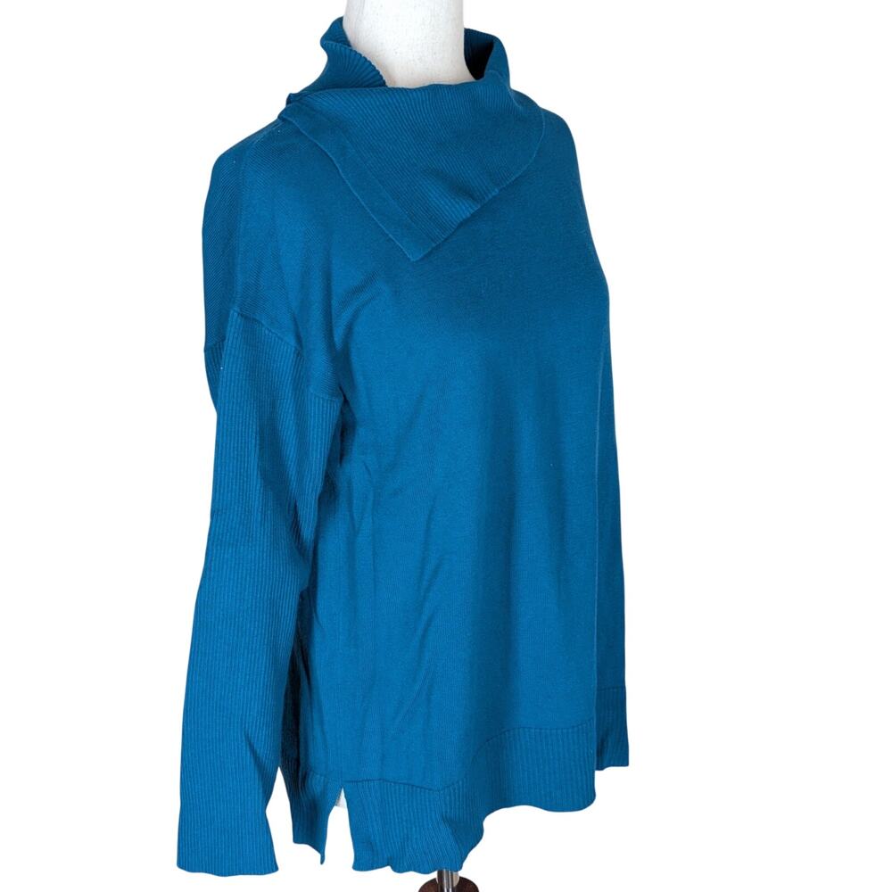 CHRISTOPHER & BANKS Womens Size Petite Large Teal Long Sleeve Cowl Neck Sweater